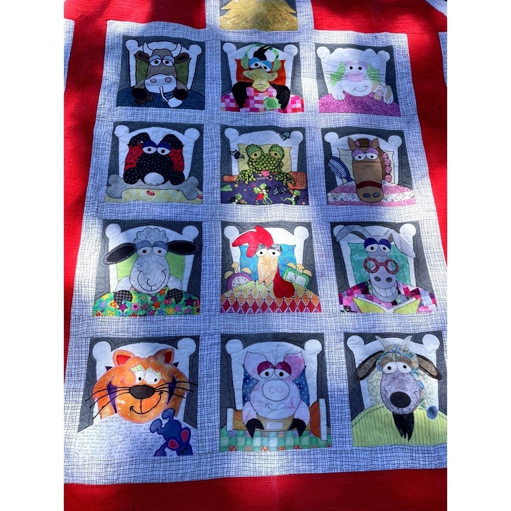 Vintage Handmade Farm Animal Quilt Lap/Throw Picnic Blanket 58"x 90" Sleepy Acre